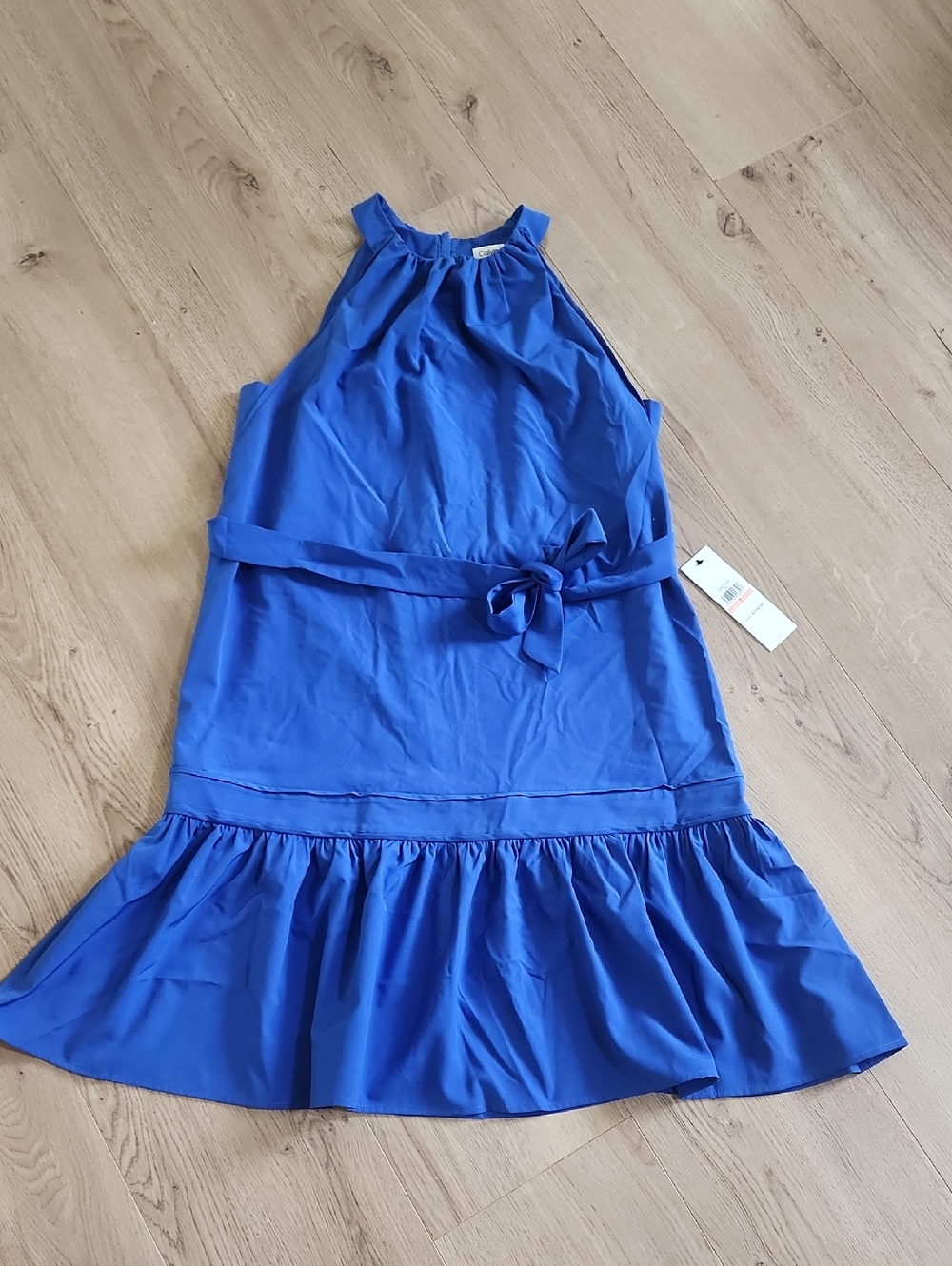 NWT Calvin Klein Cobalt Blue Halter Dress with Waist Tie